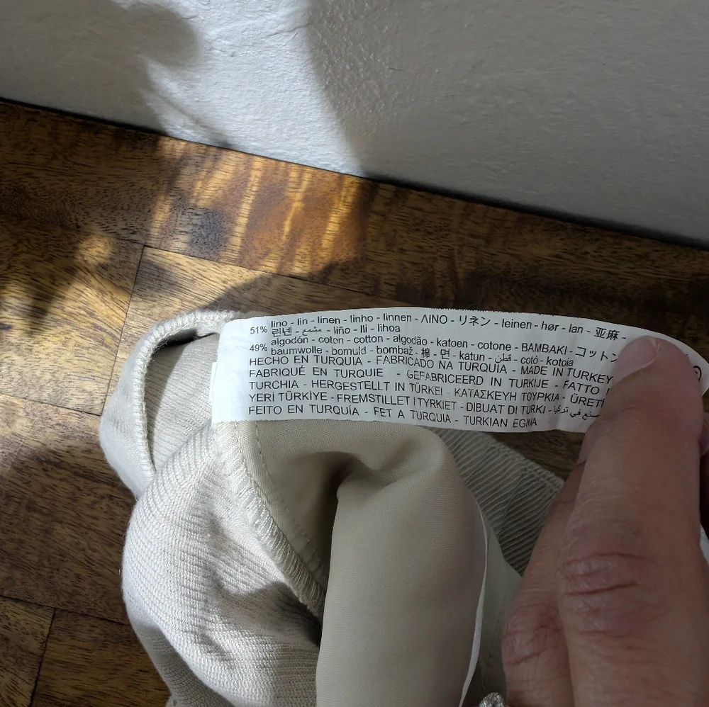 Zara High Waisted Linen Pants Cream Wide Leg Size M‎